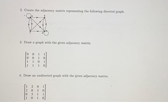 Solved 1 Create The Adjacency Matrix Representing The 4322