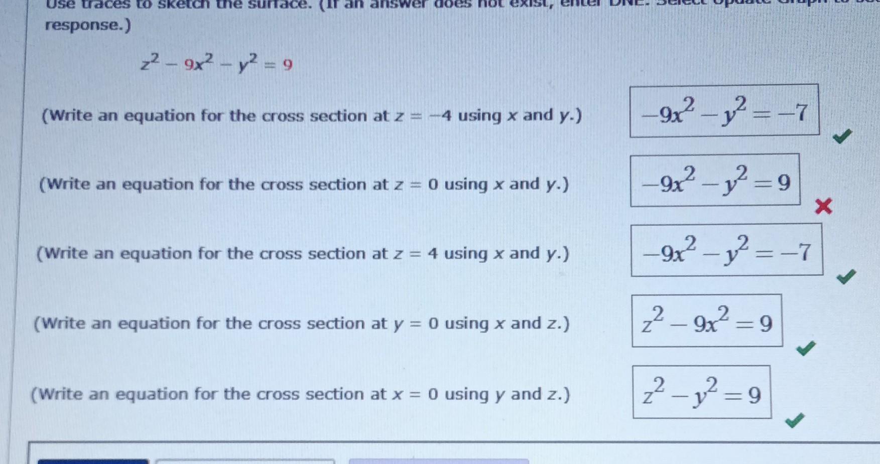 Solved Response Z2−9x2−y29 Write An Equation For The 3876