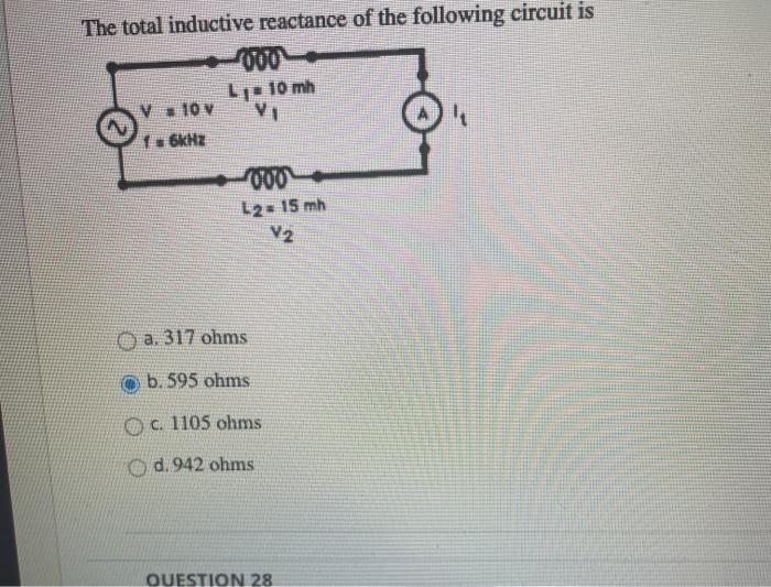 Solved The total inductive reactance of the following | Chegg.com