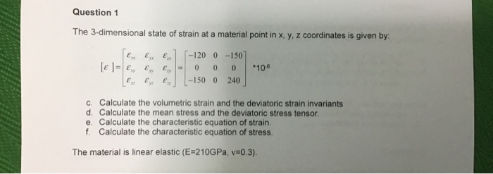 Solved Question 1 The 3-dimensional state of strain at a | Chegg.com