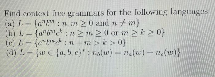 Solved Find Context Free Grammars For The Following 4062