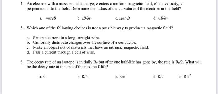 Solved 4. An electron with a mass m and a charge, e enters a | Chegg.com