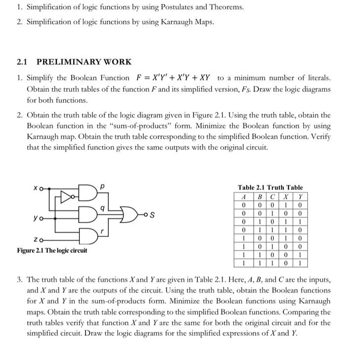 Solved 1. Simplification of logic functions by using | Chegg.com