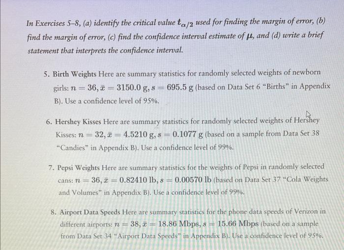 Solved In Exercises 5-8, (a) Identify The Critical Value | Chegg.com