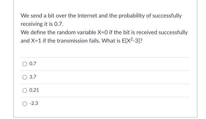 Solved We send a bit over the Internet and the probability | Chegg.com