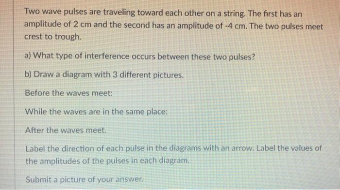 Solved Two Wave Pulses Are Traveling Toward Each Other On A | Chegg.com