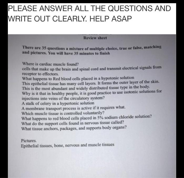 Solved ANSWER ALL THE QUESTIONS AND WRITE OUT CLEARLY PLEASE | Chegg.com
