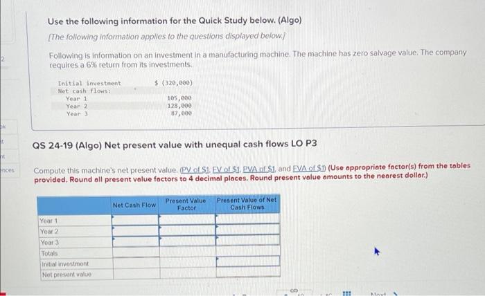 Solved Use the following information for the Quick Study | Chegg.com