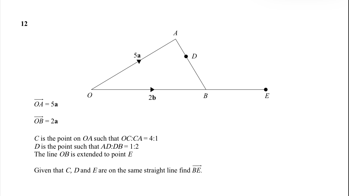 Solved 12vec(OA)=5avec(OB)=2aC ﻿is the point on OA ﻿such | Chegg.com