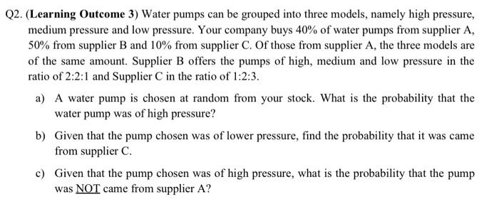 Solved Q2. (Learning Outcome 3) Water Pumps Can Be Grouped | Chegg.com