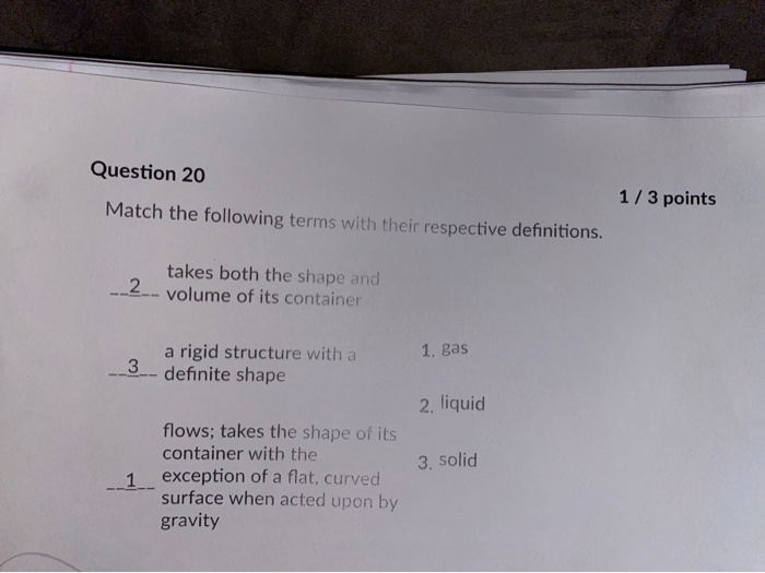 Solved Question 20 1/3 points Match the following terms with | Chegg.com