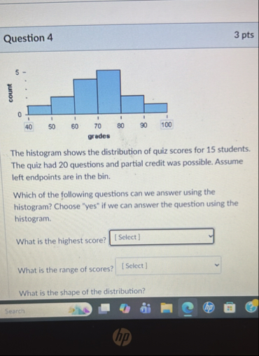 Question 43ptsThe histogram shows the distribution of | Chegg.com