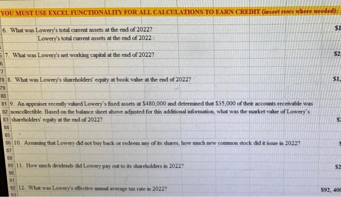 Solved Please Show All Work and Calculations on Excel | Chegg.com