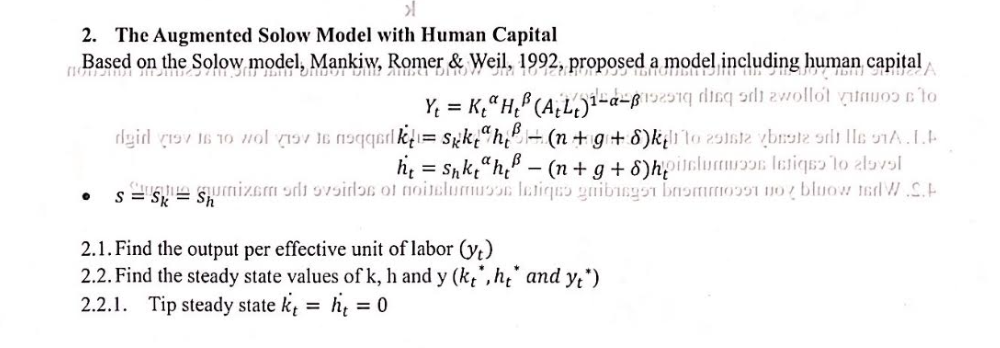 Solved The Augmented Solow Model with Human CapitalBased on | Chegg.com