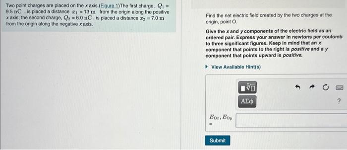 Solved Two point charges are placed on the x axis. (Figure | Chegg.com