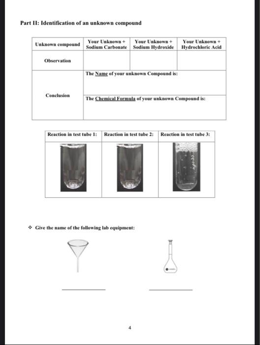 Solved Part II: Identification of an unknown compound | Chegg.com