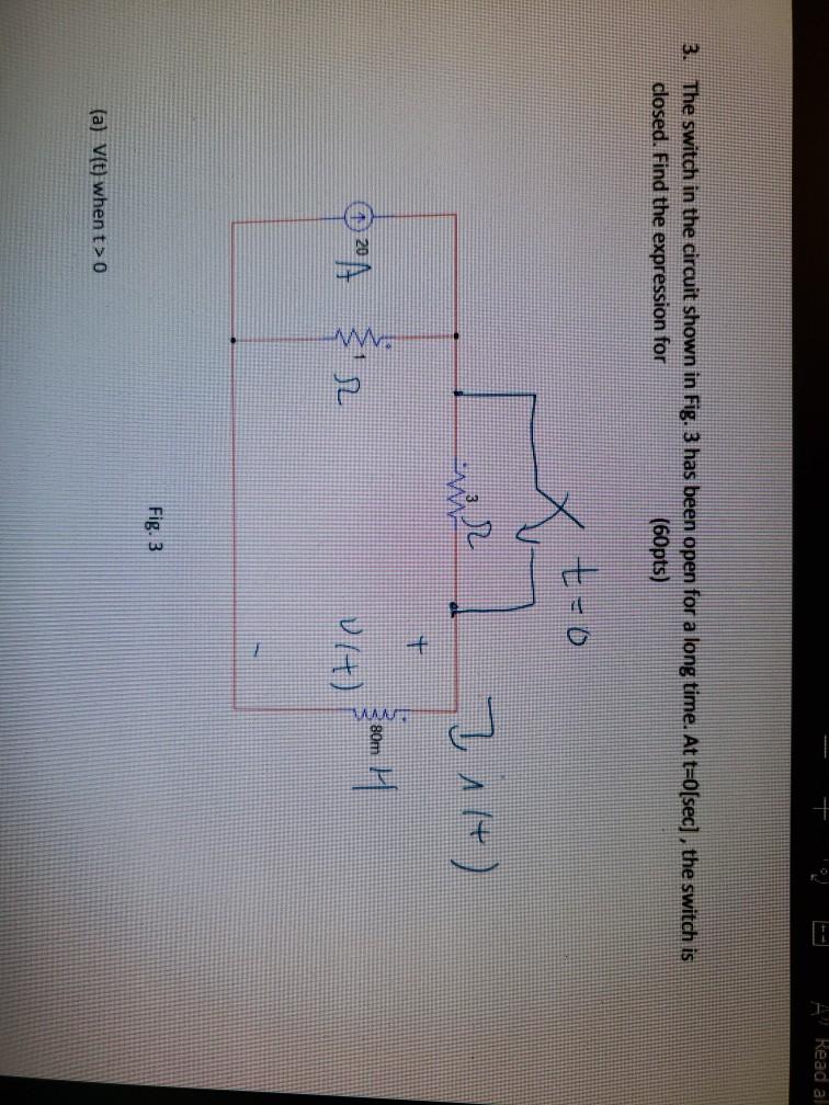 Solved Read al 3. The switch in the circuit shown in Fig. 3 | Chegg.com