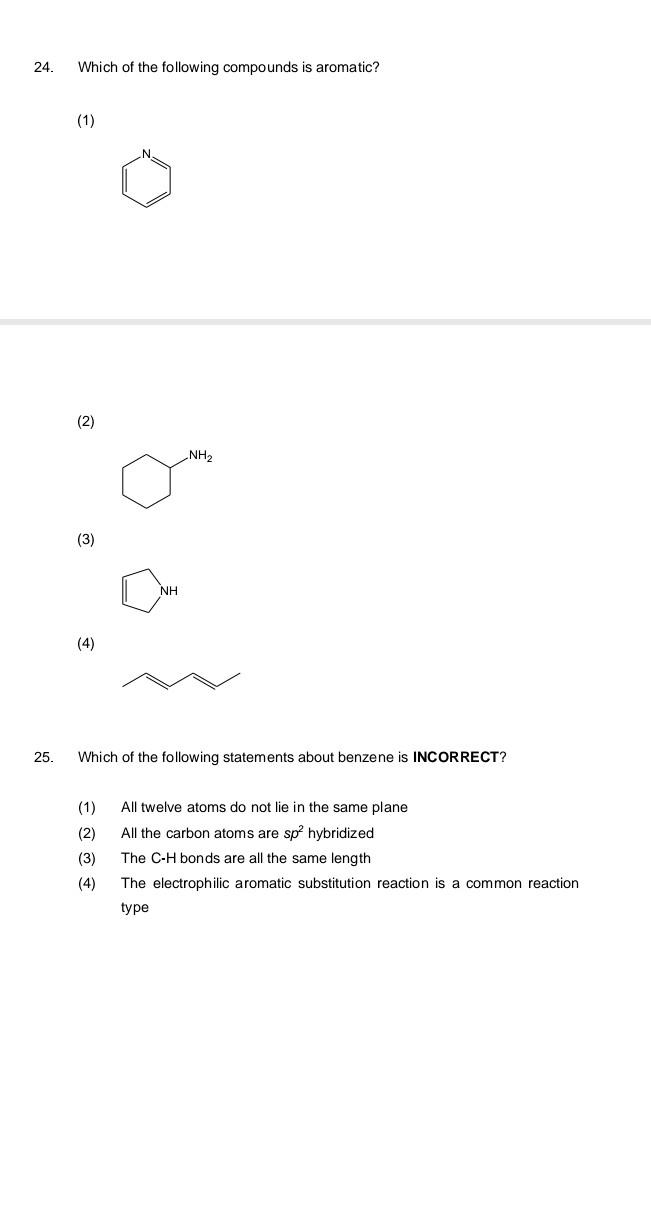 Solved 24. Which of the following compounds is aromatic? (1) | Chegg.com