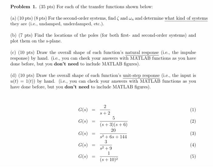Solved Problem 1. (35 pts) For each of the transfer | Chegg.com
