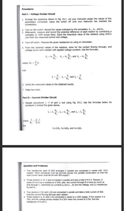 Solved Procedure Part 1 - Voltage Divider Circuit 1. Arrange | Chegg.com