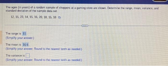 Solved The ages (in years) of a random sample of shoppers at | Chegg.com