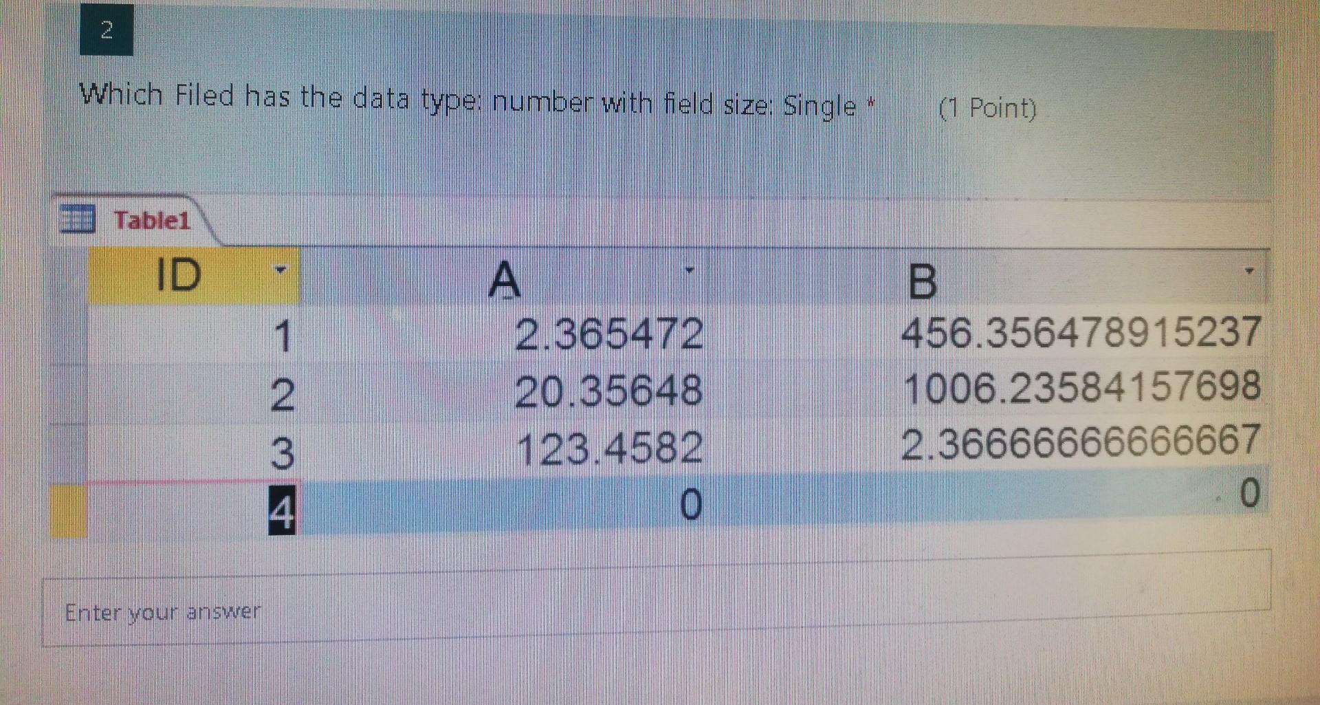 Solved Which Filed has the data type: number with field | Chegg.com