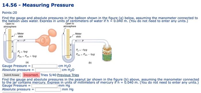 Solved Find the gauge and absolute pressures in the balloon | Chegg.com