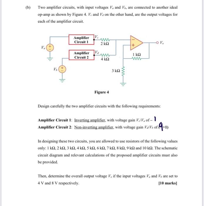 Solved (b) Two Amplifier Circuits, With Input Voltages V And | Chegg.com