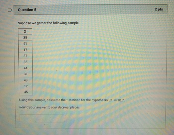 Solved D Question 5 2 pts Suppose we gather the following | Chegg.com