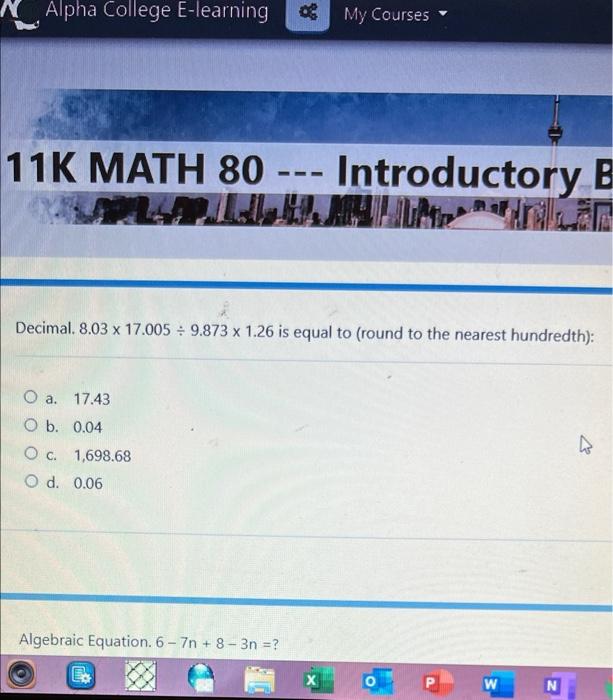 Solved A Alpha College E-learning o My Courses 11K MATH 80 | Chegg.com