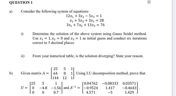 Solved QUESTION 1 a) Consider the following system of | Chegg.com