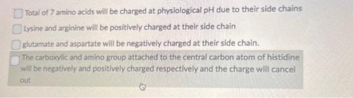 Total of 7 amino acids will be charged at physiological \( \mathrm{pH} \) due to their side chains Lysine and arginine will b