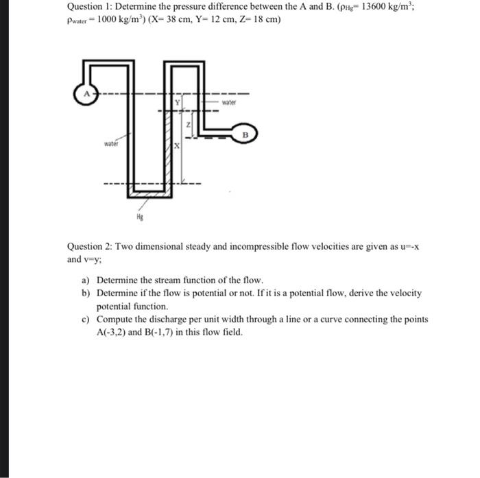 Solved Question 1: Determine the pressure difference between | Chegg.com