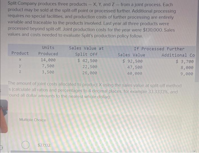 Solved Split Company produces three products - X, Y and Z - | Chegg.com