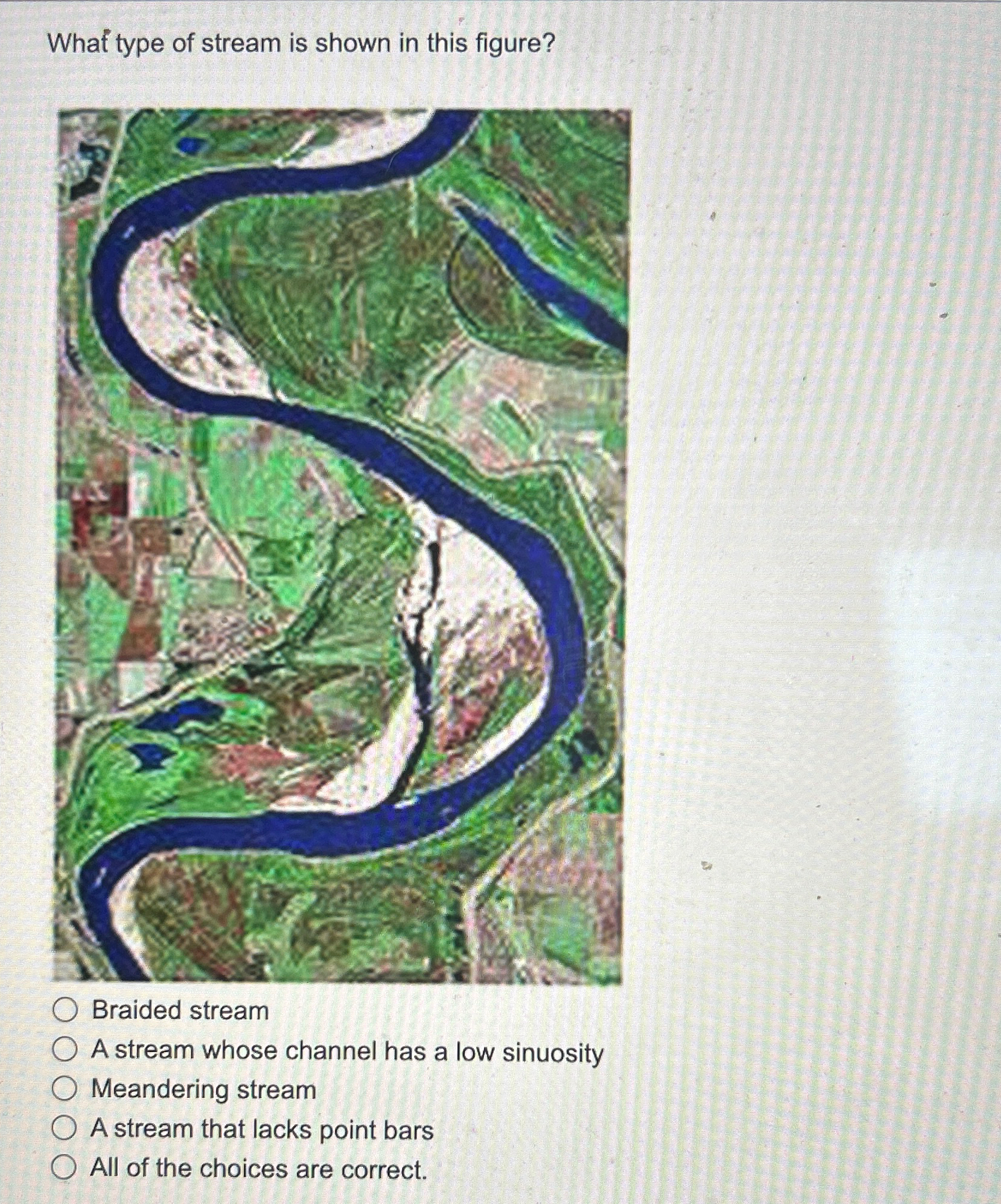 Solved What type of stream is shown in this figure?Braided | Chegg.com