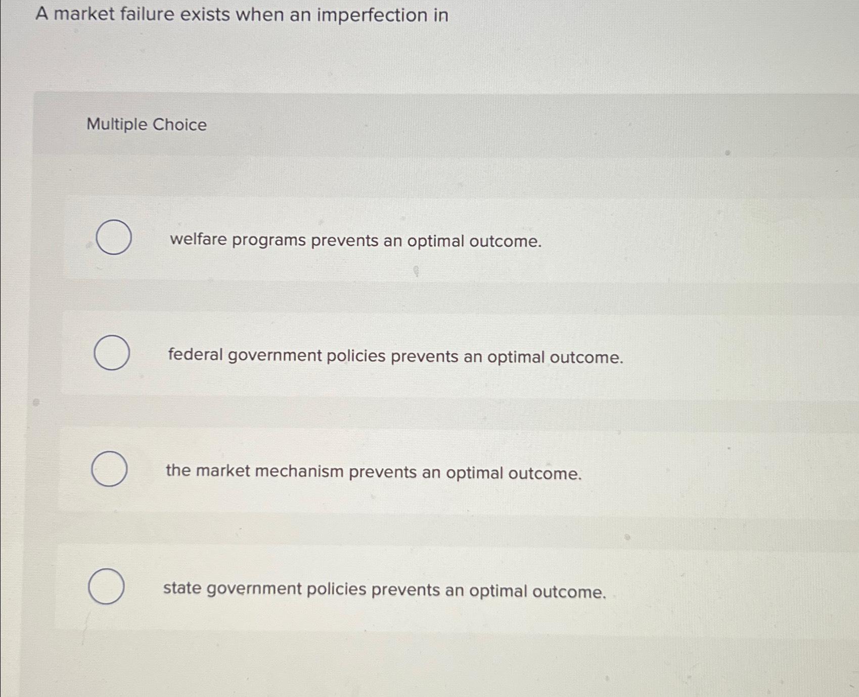Solved A market failure exists when an imperfection | Chegg.com