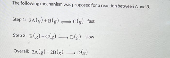 Solved The Following Mechanism Was Proposed For A Reaction | Chegg.com