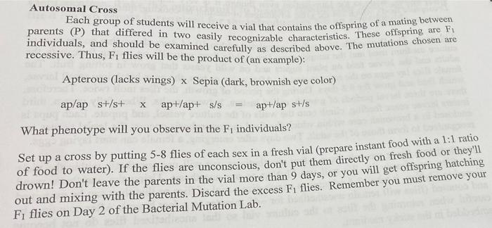 Solved Autosomal Cross Each group of students will receive a | Chegg.com