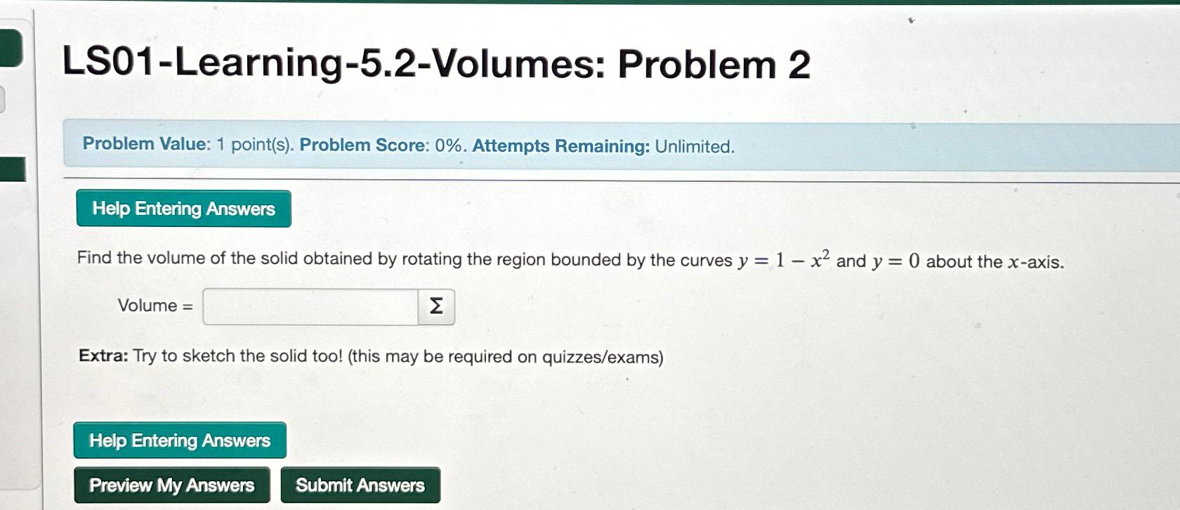 Solved LS01-Learning-5.2-Volumes: Problem 2Problem Value: 1 | Chegg.com