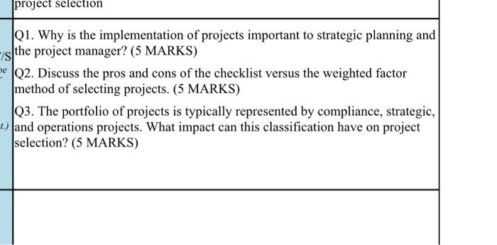 Solved project selection Q1. Why is the implementation of | Chegg.com