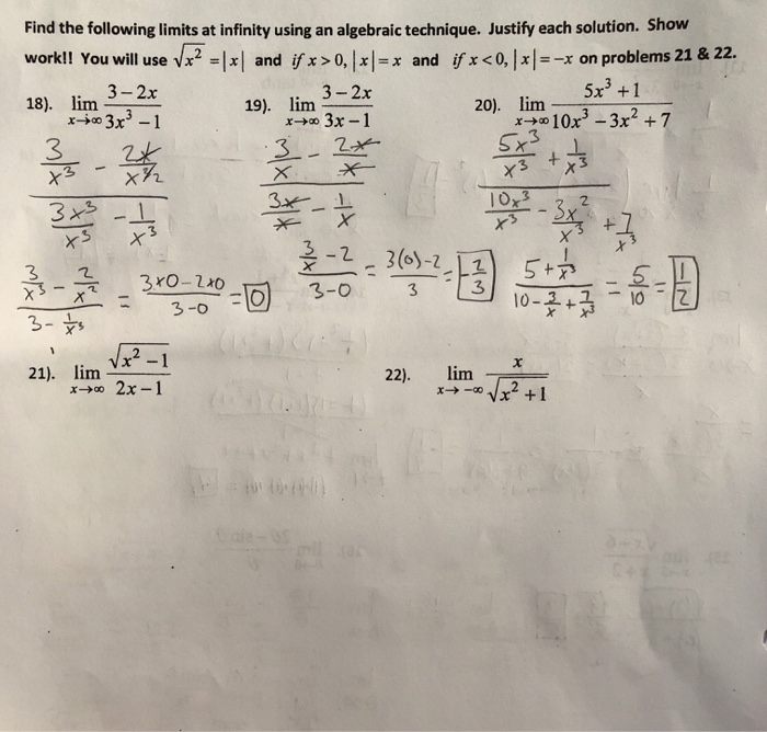 Solved Find the following limits at infinity using an | Chegg.com