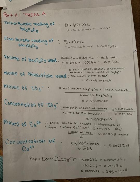 Solved bo Initial Burette reading of Na2S2O3 Final Burette