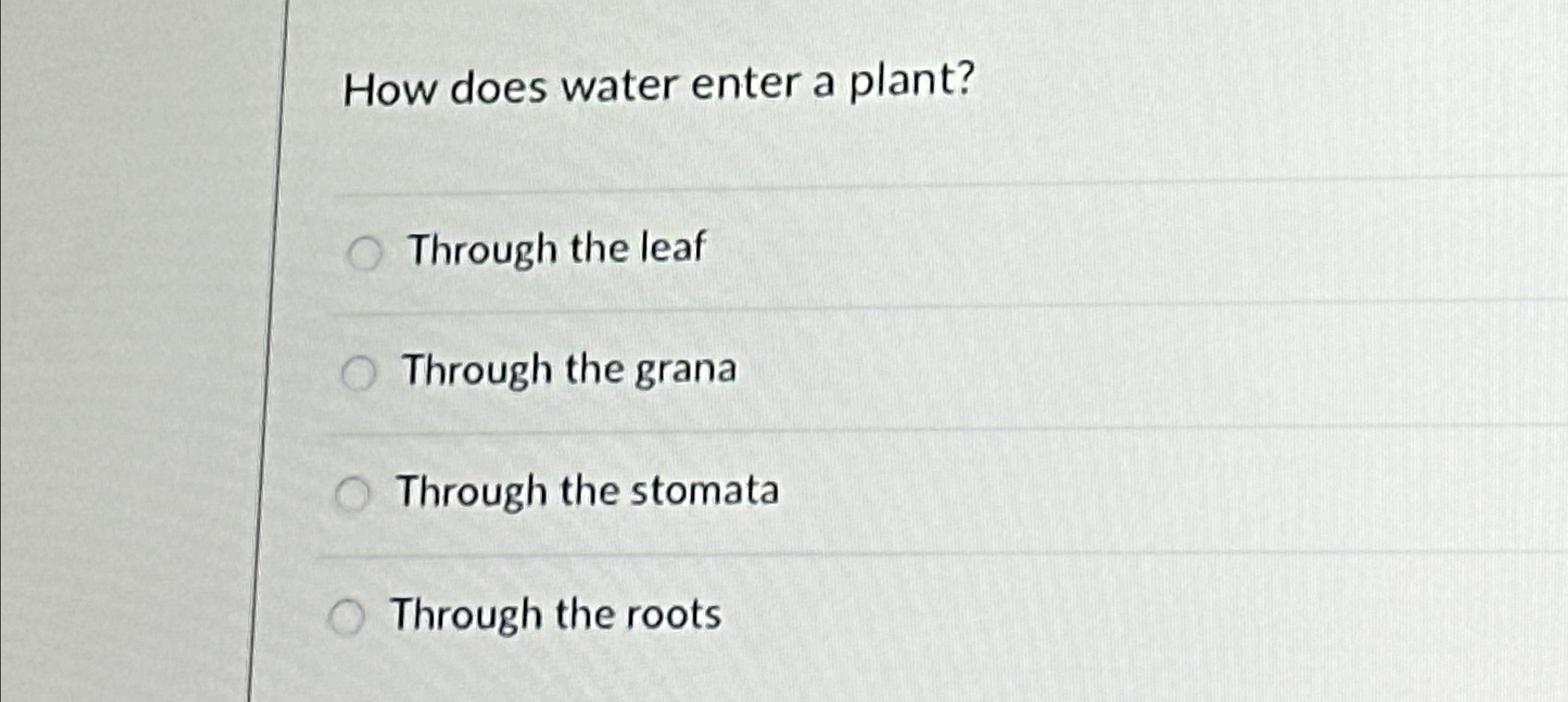 Solved How does water enter a plant?Through the leafThrough