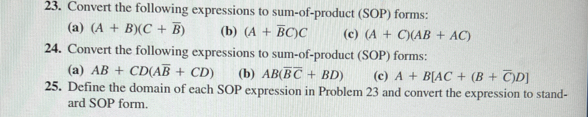 Convert the following expressions to sum-of-product | Chegg.com