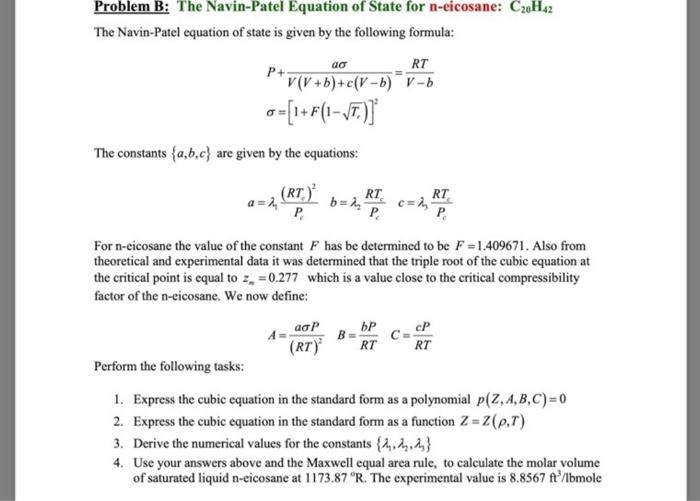 As Problem B The Navin Patel Equation Of State Fo Chegg Com