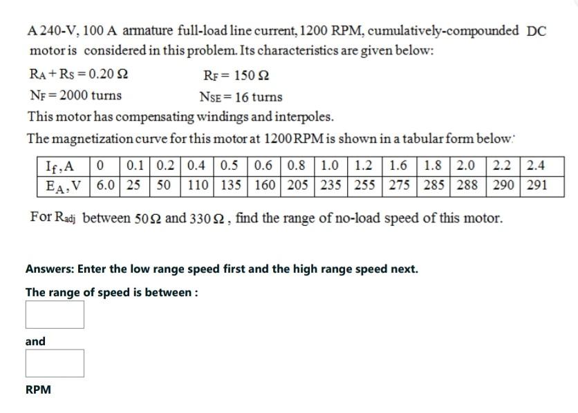 Solved A 200-V, DC motor is connected as a | Chegg.com