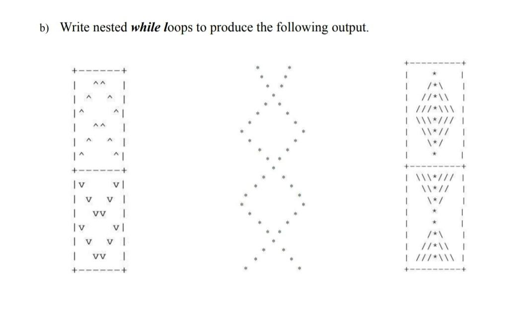 Solved b) Write nested while loops to produce the following | Chegg.com