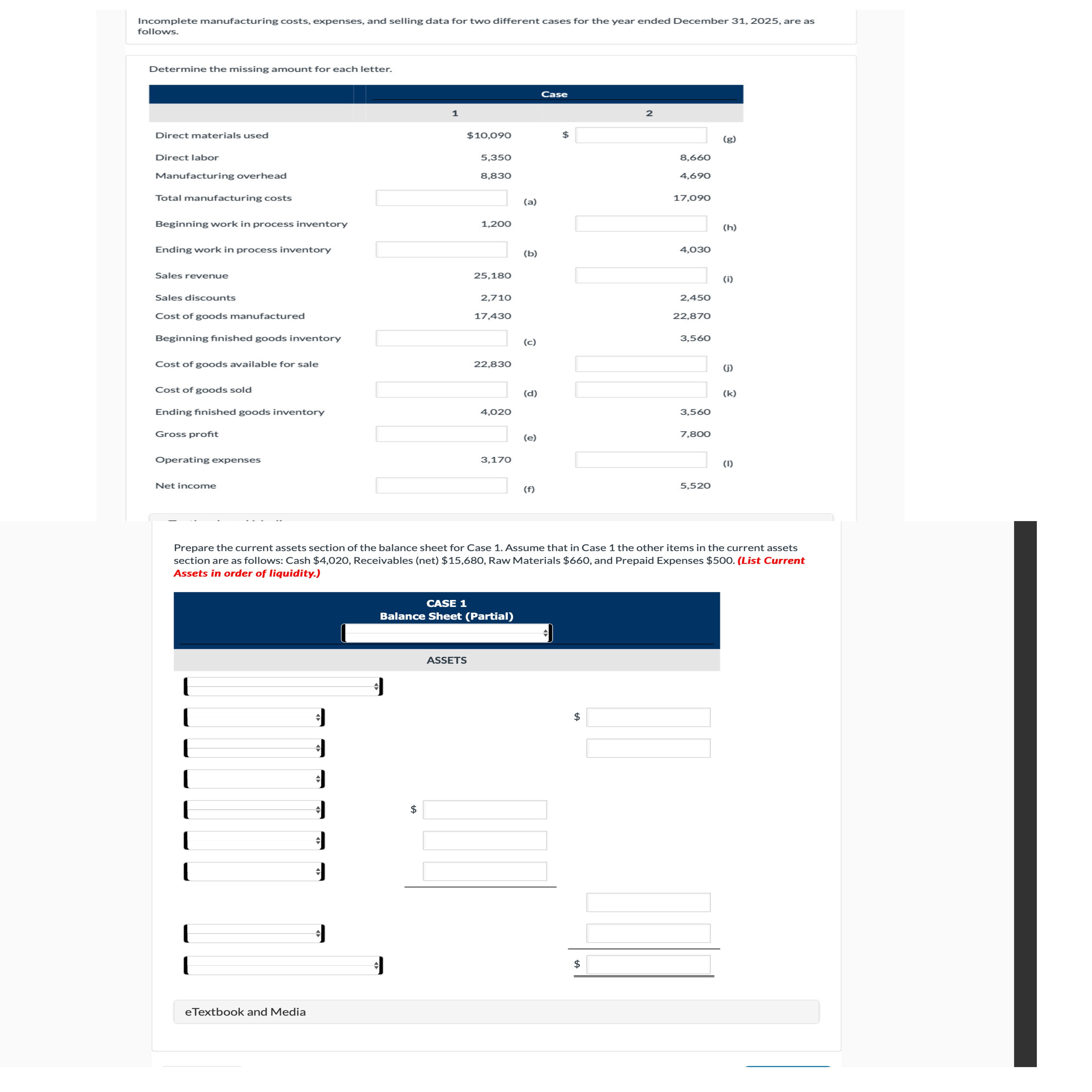 Solved Prepare the current assets section of the balance | Chegg.com