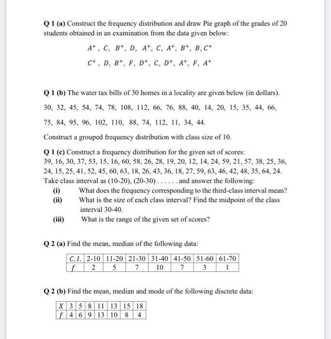 Solved Q 1 (a) Construct the frequency distribution and draw | Chegg.com