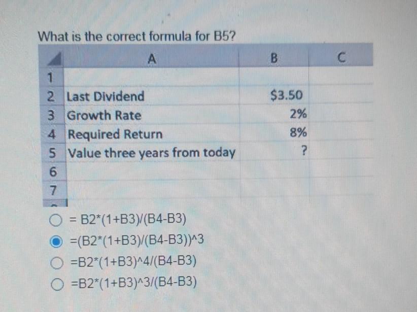 Solved What Is The Correct Formula For B5? B C А 1 2 Last | Chegg.com